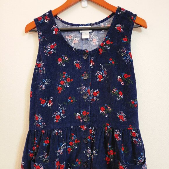 The Vermont Country Store Button-Front Corduroy Jumper Size L Navy Blue Floral - Picture 4 of 16